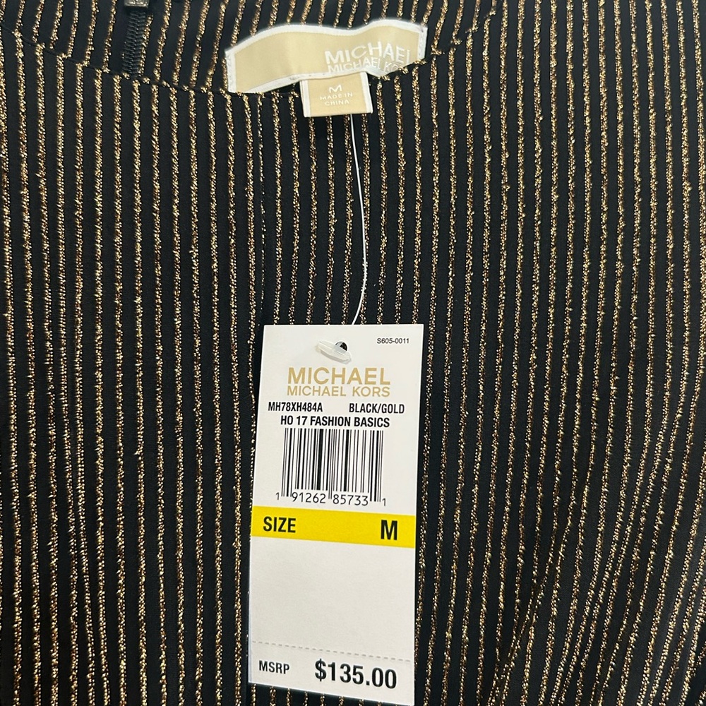NWT Michael Kors Dimond Lurex Black/Gold Knit Twist Front Dress Size M - Picture 4 of 9